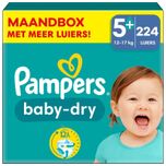 Baby Dry - Maat 5+ - Maandbox- 224 stuks - 12/17 KG