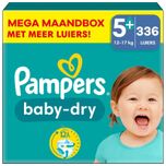 Baby Dry - Maat 5+ - Mega Maandbox- 336 stuks - 12/17 KG