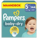 Baby Dry - Maat 5+ - Maandbox - 144 stuks - 12/17 KG