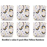Luiers - wasbare luiers 6-pack Blue Yellow Rainbow 3-15 kg - luierbroekje - dubbele antilek preventie - drukknoopjes en verstelbaar maat S, M, L maat 1 t/m 5NEW 6 pack
