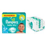 Baby-Dry Maandbox Maat 5+ 132 Luiers En Aqua Pure 864 Billendoekjes Pakket