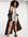 Slankvallende, dubbellaagse mini-jurk met gekruiste bandjes achter in slangenprint-Bruin