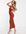 LAnge gerimpelde jurk met lage ronde hals in roestkleur-Koper