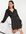 Mini jurk met overslag in zwart met lippenstiftprint-Veelkleurig