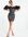 Mini-jurk van tule met bardot-hals en lovertjes in zwart-Veelkleurig