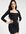 Flounce Tall - Geribbelde mini jurk met lage ronde hals in zwart