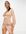 Diepuitgesneden asymmetrische jurk van satijn met lange mouwen in beigeroze-Neutraal