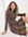 Midi-jurk met lange mouwen, gesmokt lijfje en grunge luipaardprint-Veelkleurig