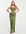 The Label - Gerimpelde lange jurk van satijn met dijhoge split in olijfgroen