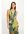Maxi jurk met bladprint en plooien groen/ geel