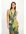 Maxi jurk met bladprint en plooien groen/ geel