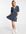 – Maggie Mia – Blau bedrucktes Skater-Kleid mit Puffärmeln