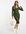 – Langärmliges Kleid in Khaki mit eingekerbtem Ausschnitt-Grün