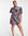 – A-Linien-Kleid aus Satin mit Puffärmeln und Blümchenmuster-Mehrfarbig