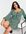 ASOS DESIGN Curve – Mini-Babydoll-Kleid mit langen Ärmeln, Schnürung und Hahnentrittmuster in Grün und Schwarz