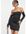 Strapless satin bodycon dress with sleeve detail in black