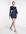 Satin long sleeve mini dress with cowl front and open back-Navy