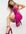Cowl neck midi dress with split front in fuschia-Pink