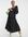 Square neck cotton poplin tiered midi dress in polka dot-Black
