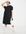 Puff sleeve midi smock dress with contrast mushroom embroidery-Black