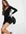 Ruched bardot bodycon mini dress in black