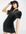 Velour zip neck bodycon dress with all over trefoil print in black
