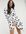 Belted asymmetric mini dress with elongated cuffs in oversized spot-White