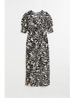 Jurk Met Pofmouwen Zwart/zebradessin Alledaagse jurken in maat L. Kleur: Black/zebra-print