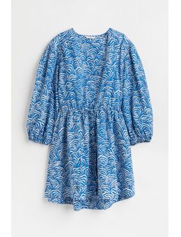 Korte Jurk Van Linnenmix Blauw/dessin Alledaagse jurken in maat XL. Kleur: Blue/patterned