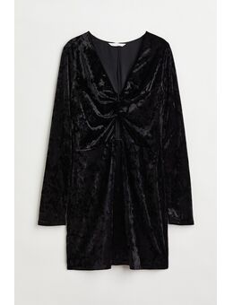 Fluwelen Jurk Met Geknoopt Detail Zwart Alledaagse jurken in maat L. Kleur: Black
