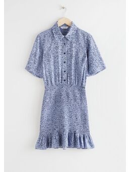 Smocked Mini Shirt Dress Blue Print Alledaagse jurken in maat 44