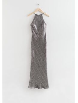 Metallic Maxi-jurk Van Zijdemix Zilverkleurig Partyjurken in maat 40. Kleur: Silver