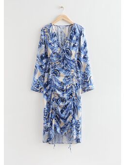 Midi-jurk Met Drawstring Blauwe Print Alledaagse jurken in maat 36. Kleur: Blue print