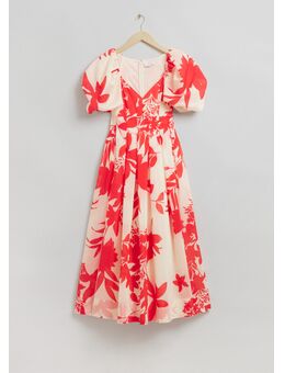 Volumineuze Geplooide Maxi-jurk Lichtgeel/rode Bloemenprint Alledaagse jurken in maat 36. Kleur: Light yellow/red floral print