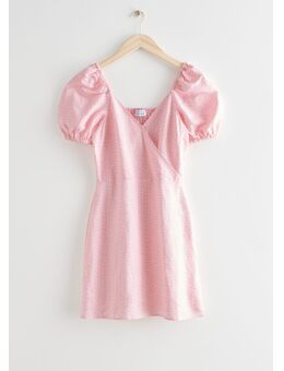 Fitted Puff Sleeve Mini Dress Pink Print Alledaagse jurken in maat 44