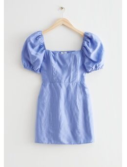Puff Sleeve Jacquard Mini Dress Light Blue Alledaagse jurken in maat 42
