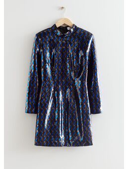 Getailleerde Mini-jurk Met Pailletten Blauwe Partyjurken in maat 38. Kleur: Blue sequin