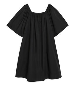 Square-neck Poplin Dress Black Alledaagse jurken in maat 40