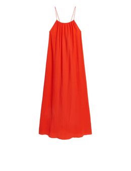 Maxi-jurk Van Gebobbeld Katoen Tomatenrood Alledaagse jurken in maat 44. Kleur: Tomato red