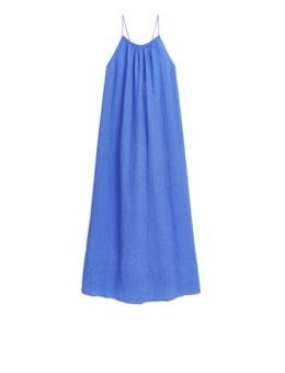 Maxi-jurk Van Gebobbeld Katoen Blauw Alledaagse jurken in maat 44. Kleur: Blue