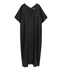 Linen Tunic Dress Black Alledaagse jurken in maat S