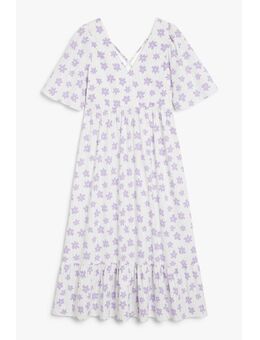 Short Sleeve Maxi Dress White And Purple Flower Print Alledaagse jurken in maat 36