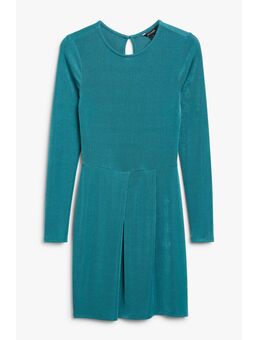 Blauwgroene Mini-jurk Met Lange Mouwen Wintertaling Partyjurken in maat XS. Kleur: Teal