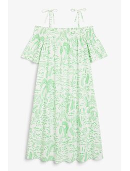 Off The Shoulder Dress Green Jungle Illustration Alledaagse jurken in maat S