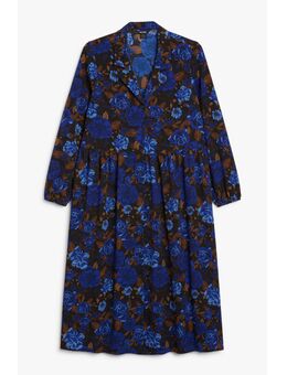 Helderblauwe Gebloemde Midi Overhemdjurk Blauwe Roos Alledaagse jurken in maat M. Kleur: Blue rose