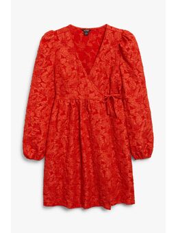 Rode Jacquard Babydoll Jurk Met Overslag Helderrood Alledaagse jurken in maat M. Kleur: Bright red