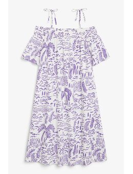 Off The Shoulder Dress Purple Jungle Illustration Alledaagse jurken in maat M