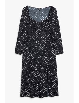 Long-sleeve Midi Dress Black With White Dots Alledaagse jurken in maat 32