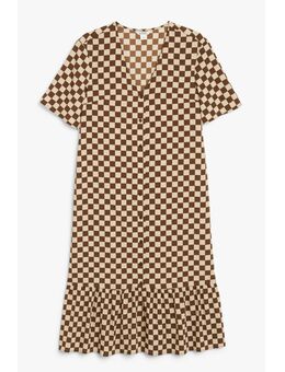 Short Sleeve Midi Dress Brown Checks Alledaagse jurken in maat XS