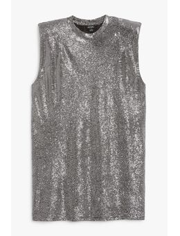 Sleeveless Mini Dress Black And Silver Glitter Partyjurken in maat XXS